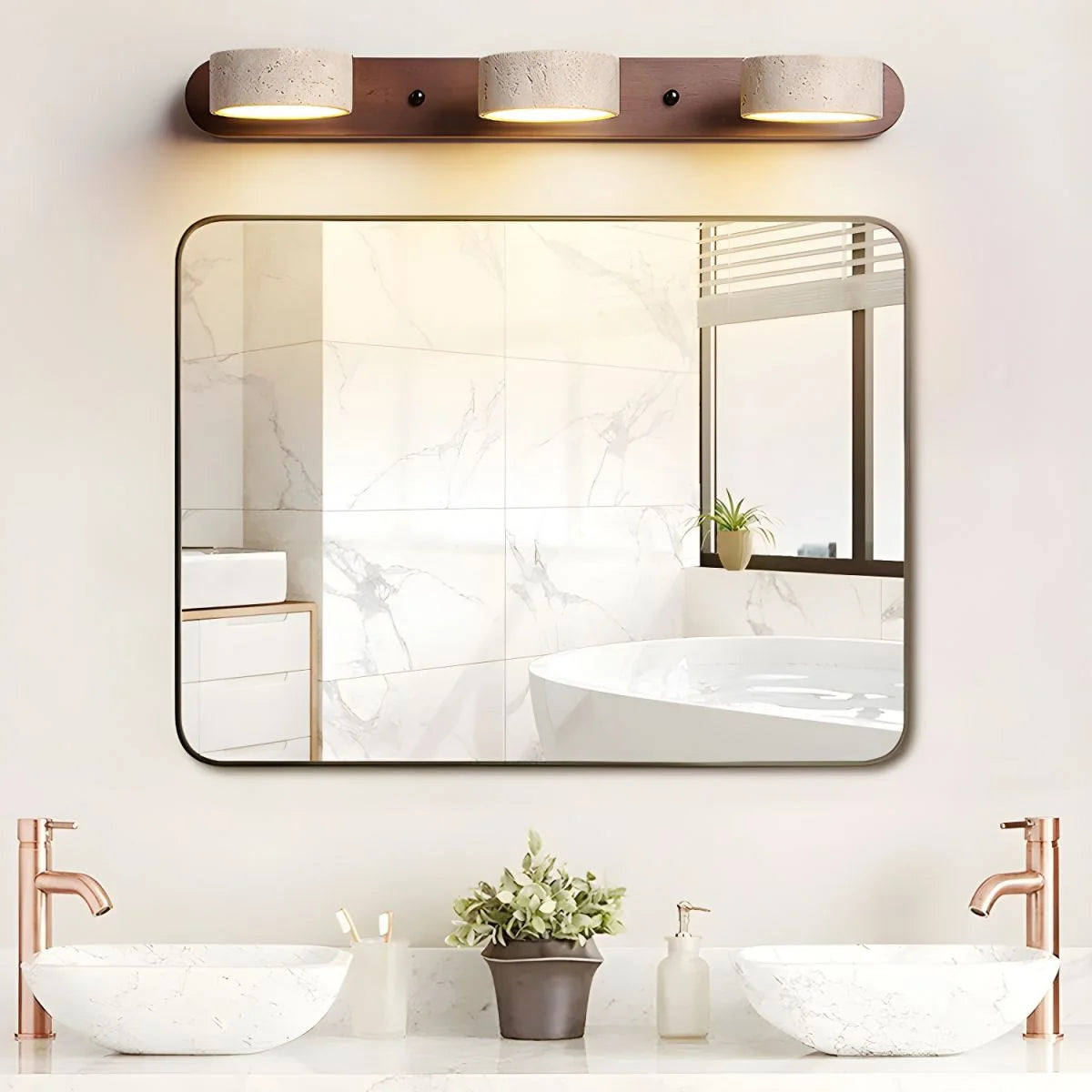 LED Wall Light Travertine Wood Dual Integrated Lighting