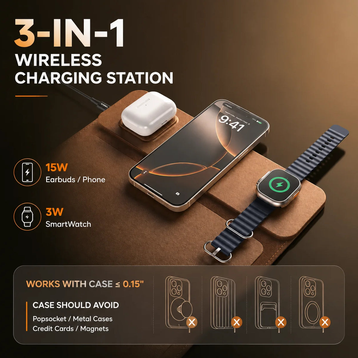 Laptop Bag Foldable 3-Device Wireless Charger & Integrated Laptop Stand