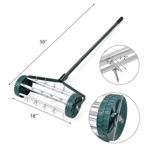 Lawn Aerator Push-Style Rolling Spikes Ergonomic Handle