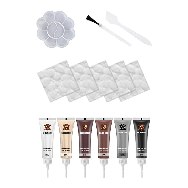 Leather Repair Kit 6-Color Paste Brush & Spatula Water-Resistant