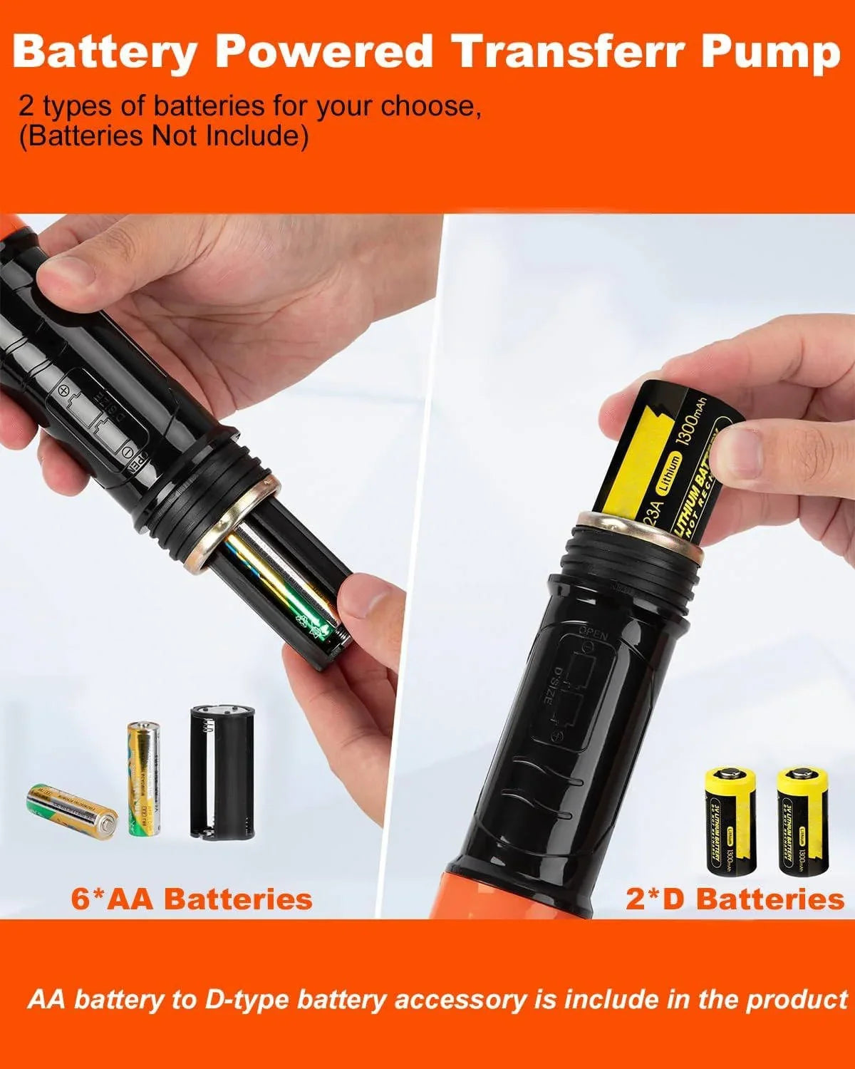 Liquid Transfer Pump Battery-Powered Extended Tubes Multi-Fluid Compatible