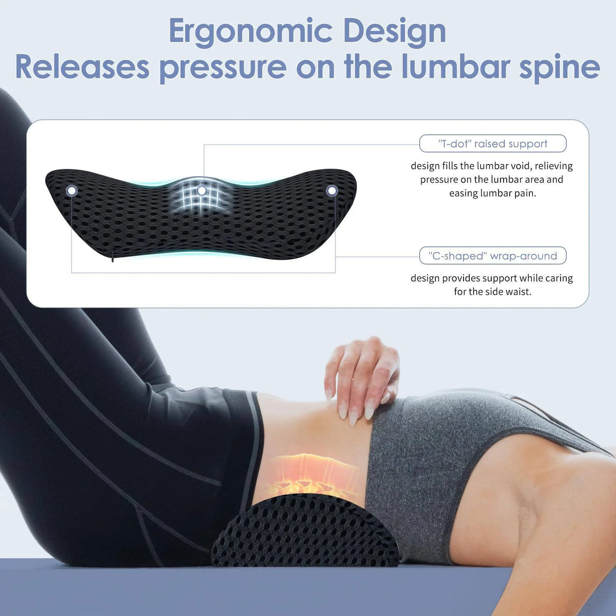 Lumbar Support Pillow Memory Foam Tailbone Relief Breathable Mesh