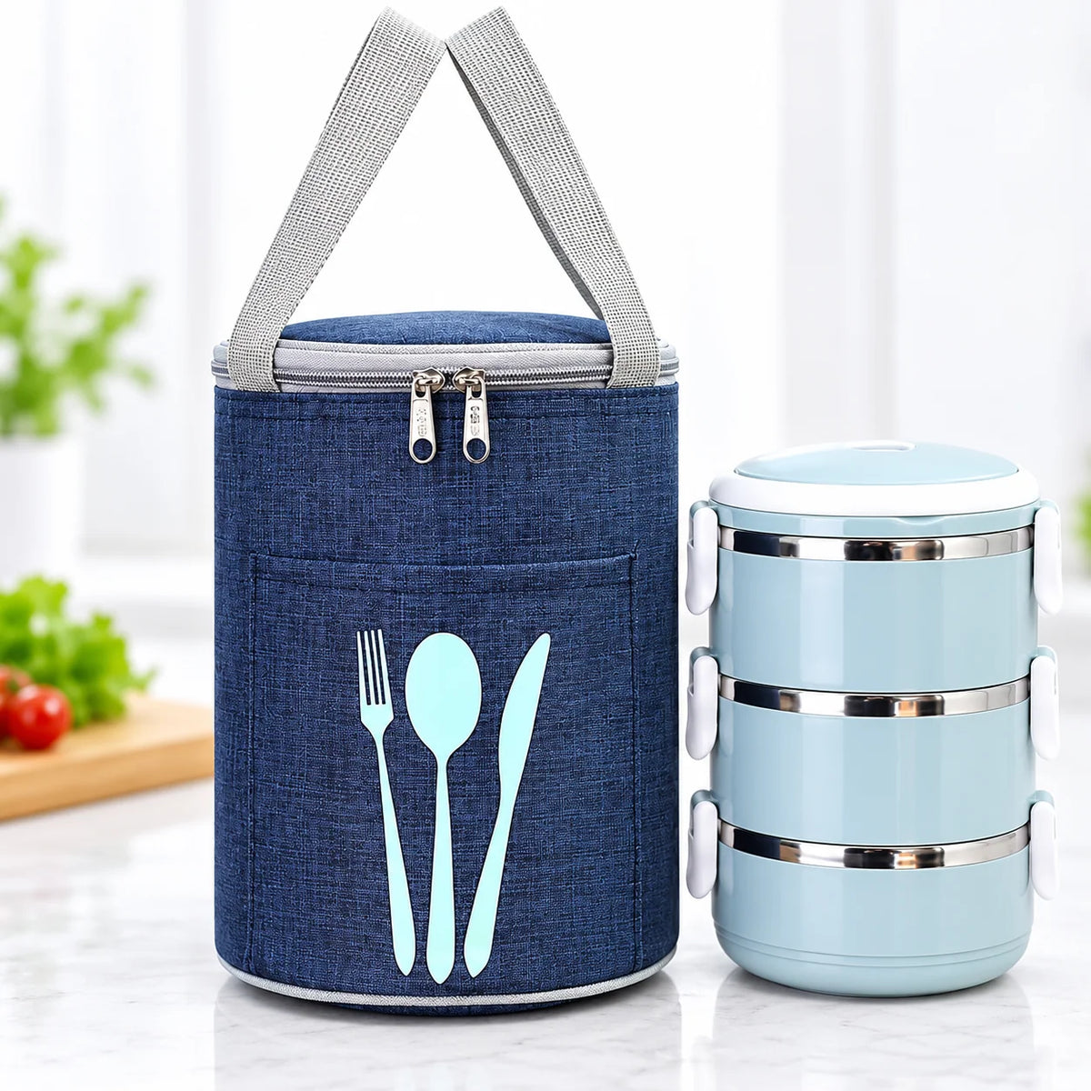 Lunch Cooler Bag Insulated Water-Resistant Front Cutlery Pocket