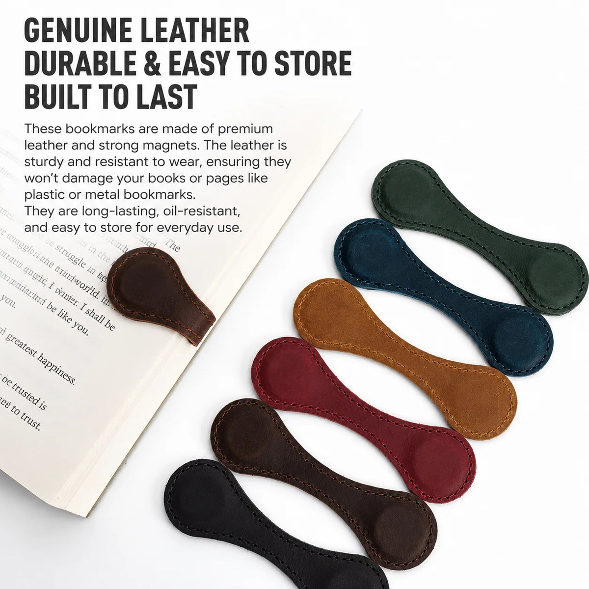 Magnetic Bookmarks Genuine Leather Set of 2