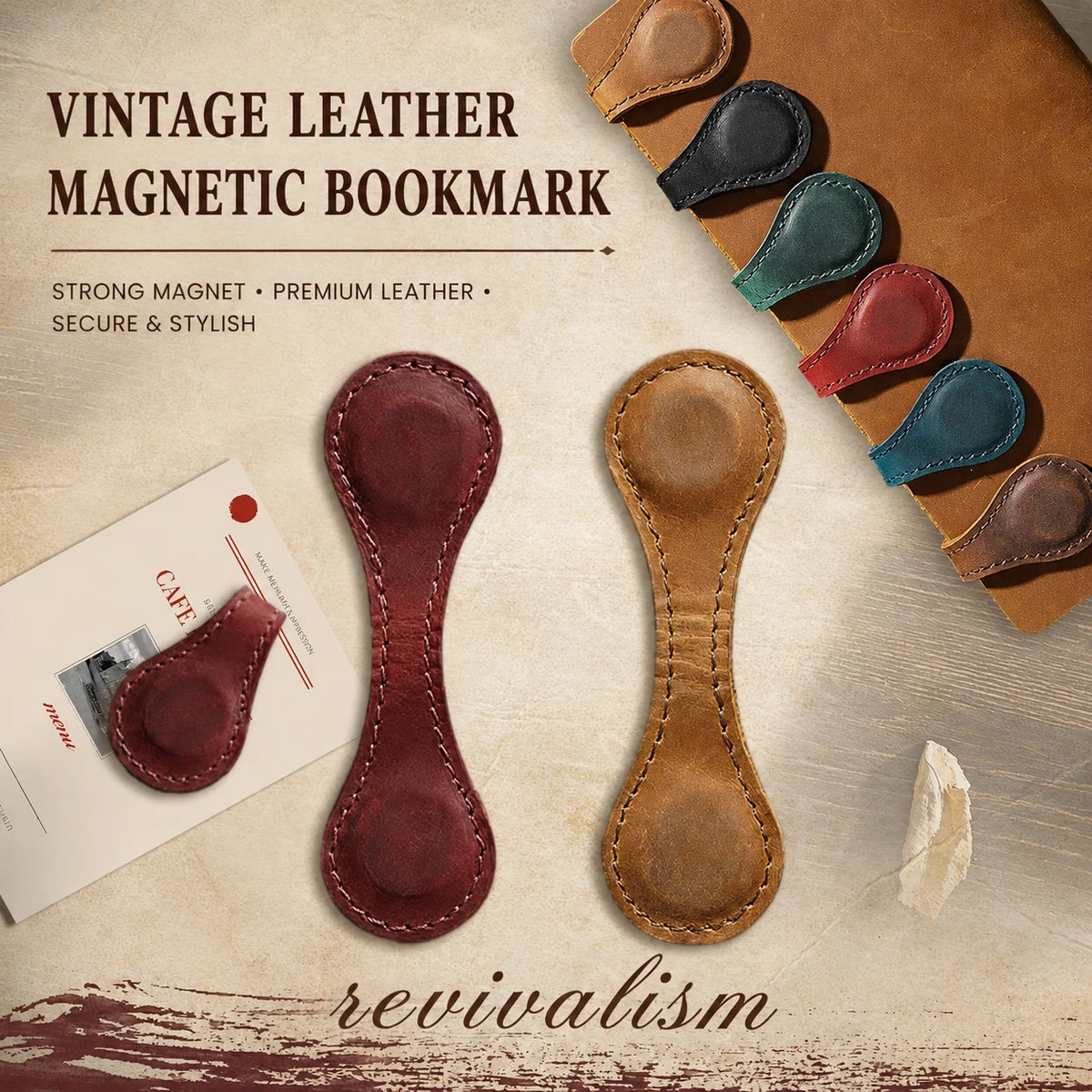 Magnetic Bookmarks Genuine Leather Set of 2