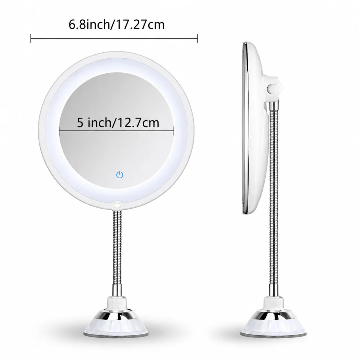 Makeup Mirror 10x Magnification LED Ring 360° Suction Mount