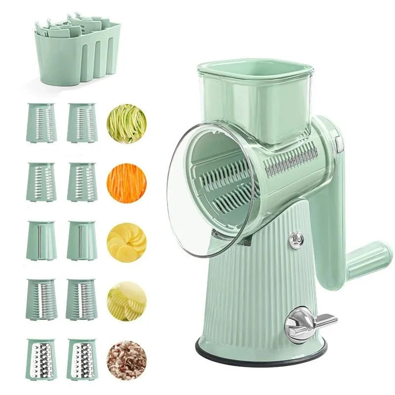 Manual Kitchen Grater Enclosed Hand Guard Built-In Catcher Push-Down Mechanism