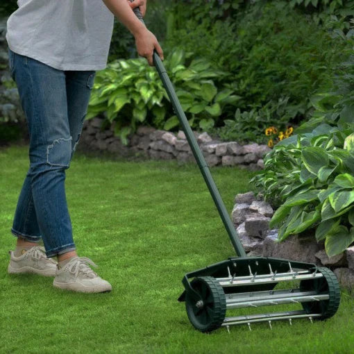 Manual Lawn Aerator Upright Handle No-Bend 1.2 Inch Spikes