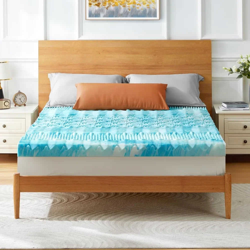Mattress Topper Memory Foam Egg Crate Non-Slip Washable Cover