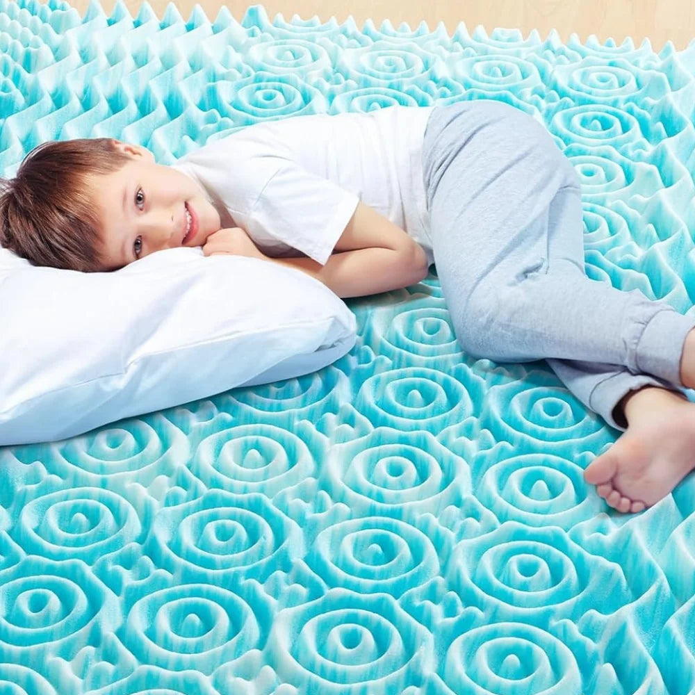 Mattress Topper Memory Foam Egg Crate Non-Slip Washable Cover