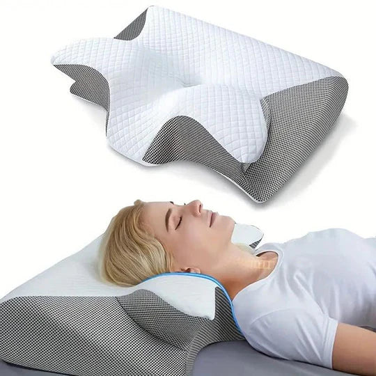 Memory Foam Pillow Ergonomic Butterfly Design Breathable Cover Neck Support