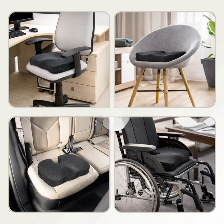 Memory Foam Seat Cushion Ergonomic Tailbone Cutout Non-Slip Bottom