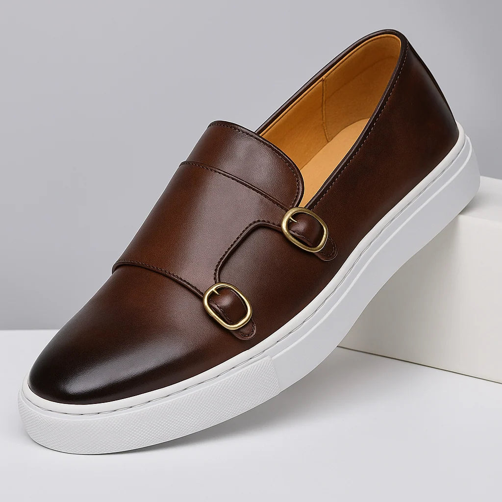 Men’s Loafers Double Monk Strap Cushioned Sole Lightweight Comfort
