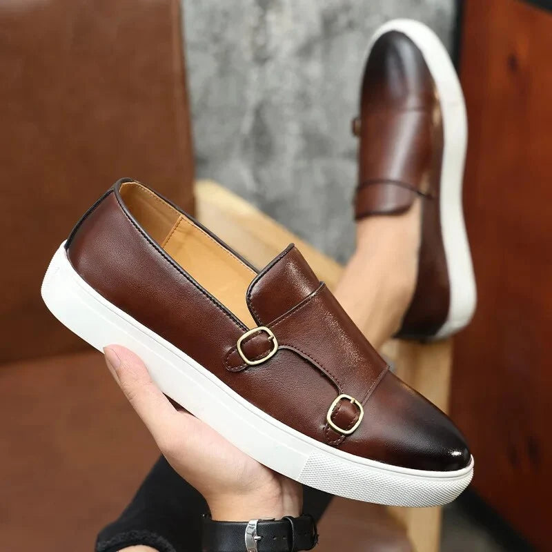 Men’s Loafers Double Monk Strap Cushioned Sole Lightweight Comfort