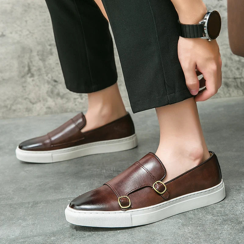 Men’s Loafers Double Monk Strap Cushioned Sole Lightweight Comfort