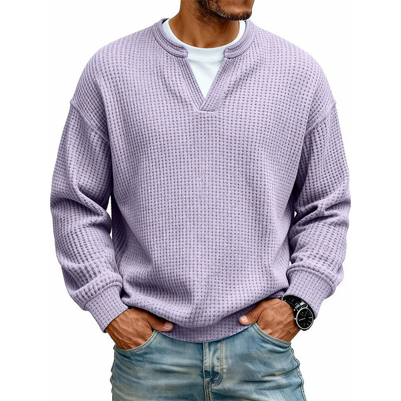 Men’s Long Sleeve T-Shirt Waffle Knit Faux Layered Look Relaxed Fit