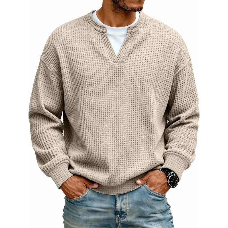 Men’s Long Sleeve T-Shirt Waffle Knit Faux Layered Look Relaxed Fit