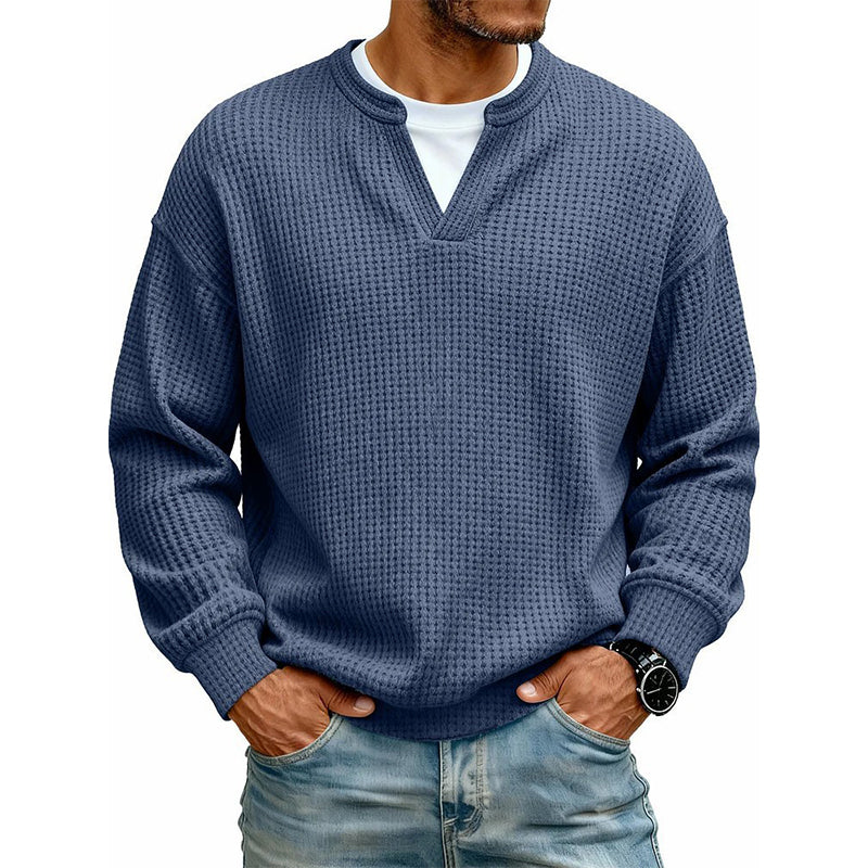 Men’s Long Sleeve T-Shirt Waffle Knit Faux Layered Look Relaxed Fit