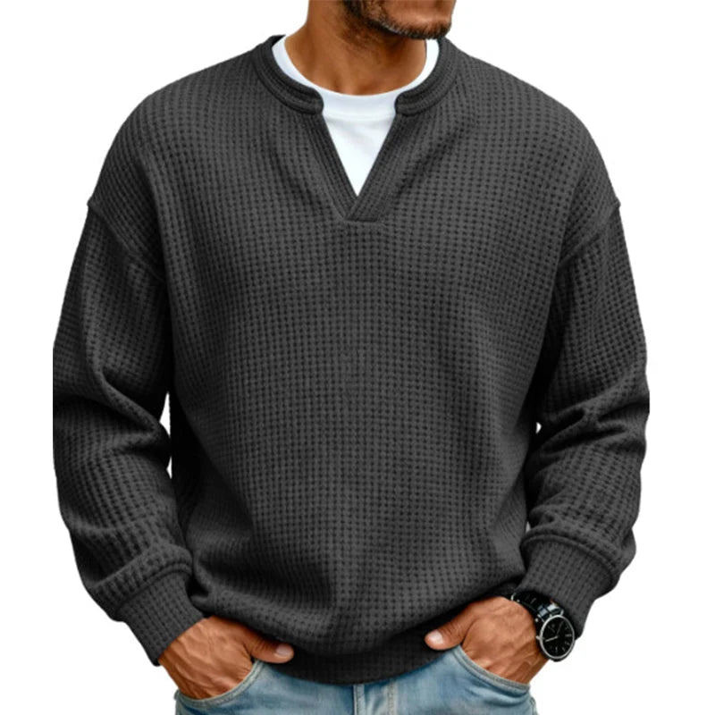 Men’s Long Sleeve T-Shirt Waffle Knit Faux Layered Look Relaxed Fit