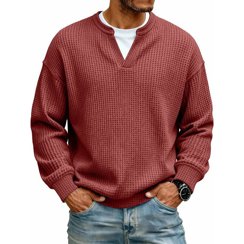Men’s Long Sleeve T-Shirt Waffle Knit Faux Layered Look Relaxed Fit