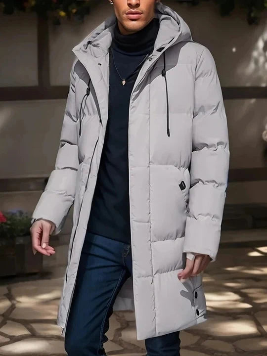 Men's Long Winter Jacket Weather-Resistant Adjustable Hood & Multiple Pockets