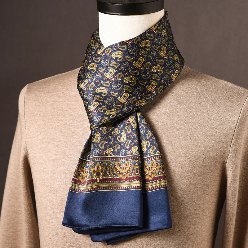 Men’s Scarf 100% Mulberry Silk Double-Layered Polka Dot Pattern