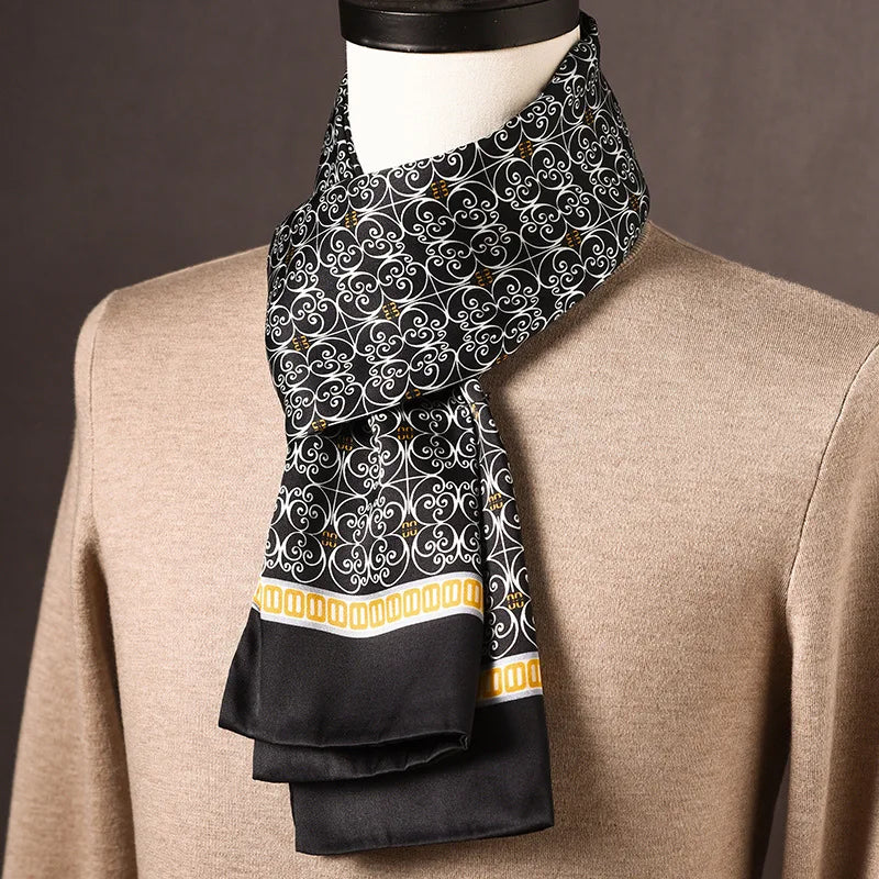 Men’s Scarf 100% Mulberry Silk Double-Layered Polka Dot Pattern