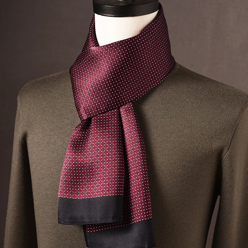 Men’s Scarf 100% Mulberry Silk Double-Layered Polka Dot Pattern