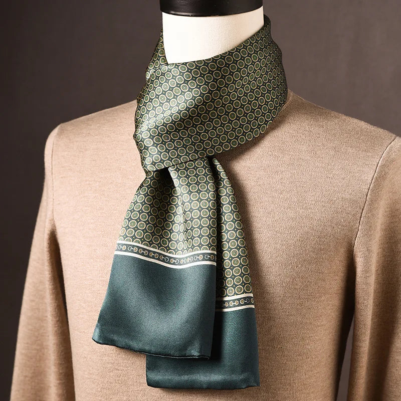 Men’s Scarf 100% Mulberry Silk Double-Layered Polka Dot Pattern