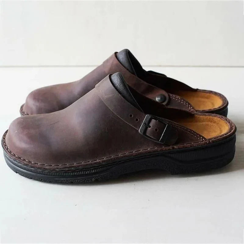 Men's Slippers Orthotic Removable Insoles Genuine Leather