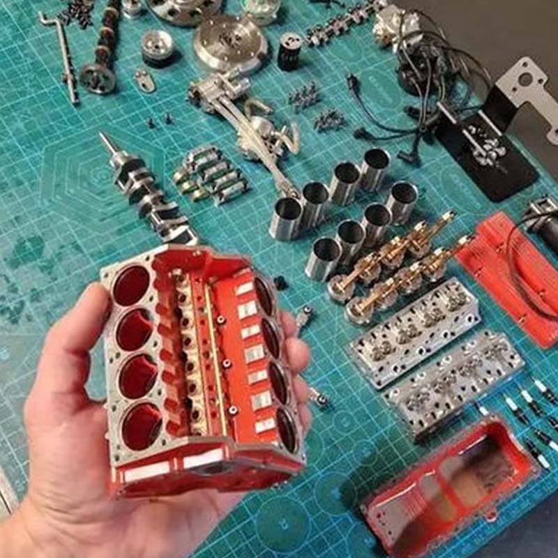 Miniature V8 Engine Kit Gasoline-Powered CNC-Machined Metal With CDI Ignition
