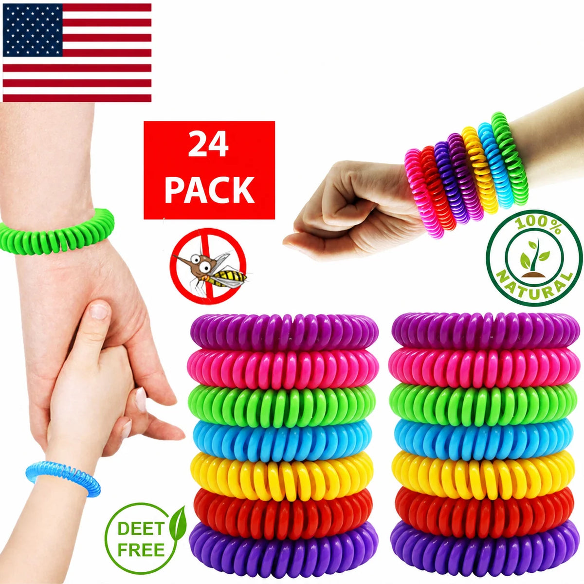 Mosquito Repellent Bracelets DEET-Free Waterproof 24-Pack