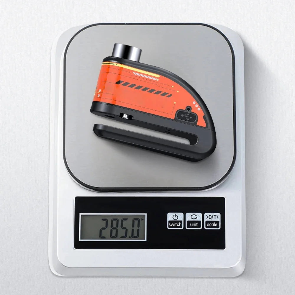 Motorcycle Disc Lock 120dB Motion Alarm IP67 Water-Resistant Rechargeable