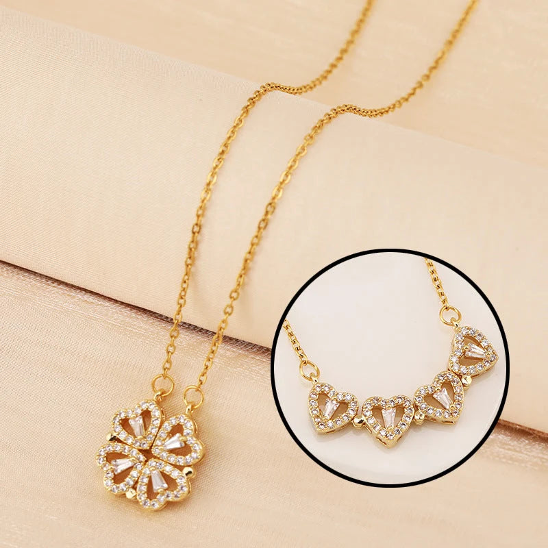 Necklace Four-Heart Clover Adjustable Chain & Eternal Rose Box