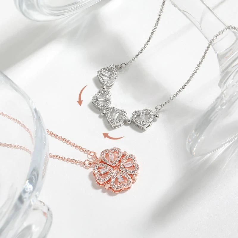 Necklace Four-Heart Clover Adjustable Chain & Eternal Rose Box