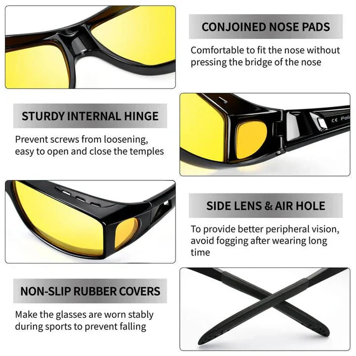 Night Driving Glasses Polarized Wraparound Over-Glasses Fit