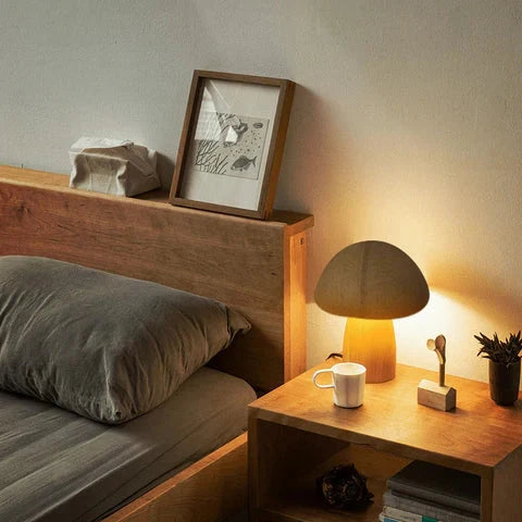 Night Light Mushroom Touch Dimmable Solid Beech USB Rechargeable