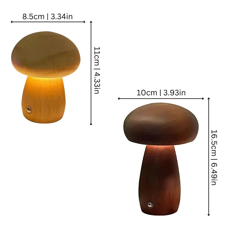 Night Light Mushroom Touch Dimmable Solid Beech USB Rechargeable