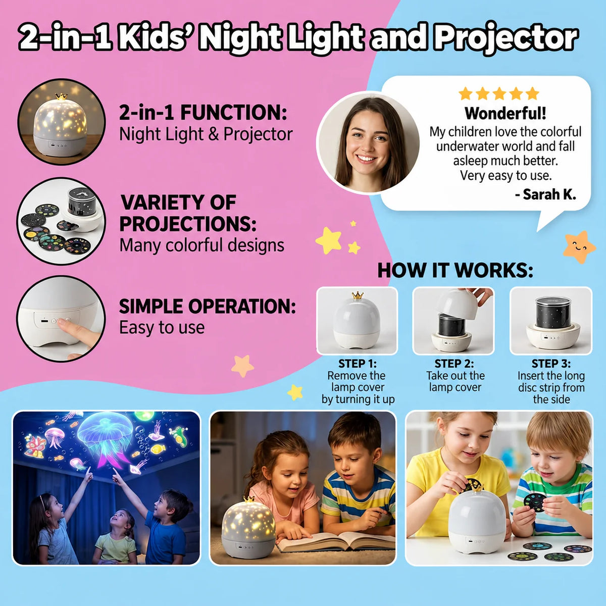 Night Light & Projector Starry & Underwater Dim Light
