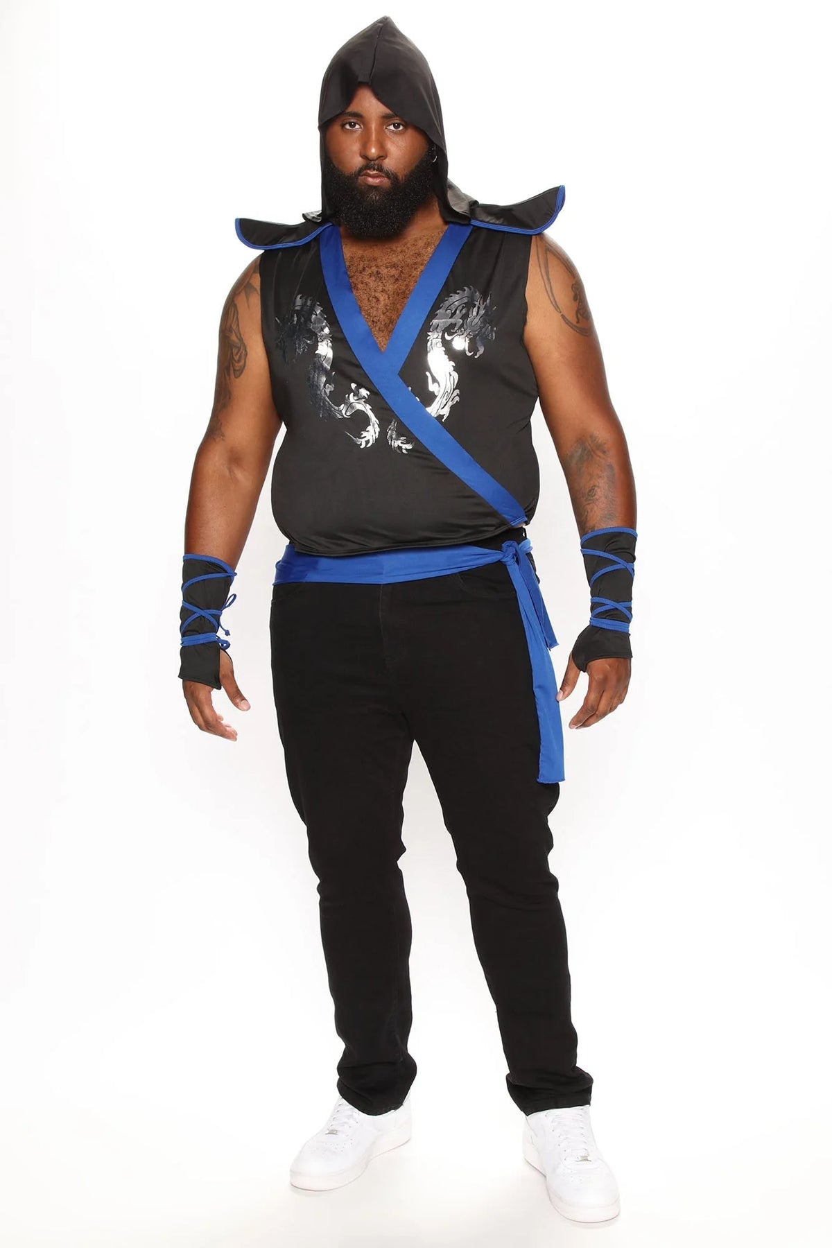 Ninja Costume Set Hooded Tunic Stretch Fit