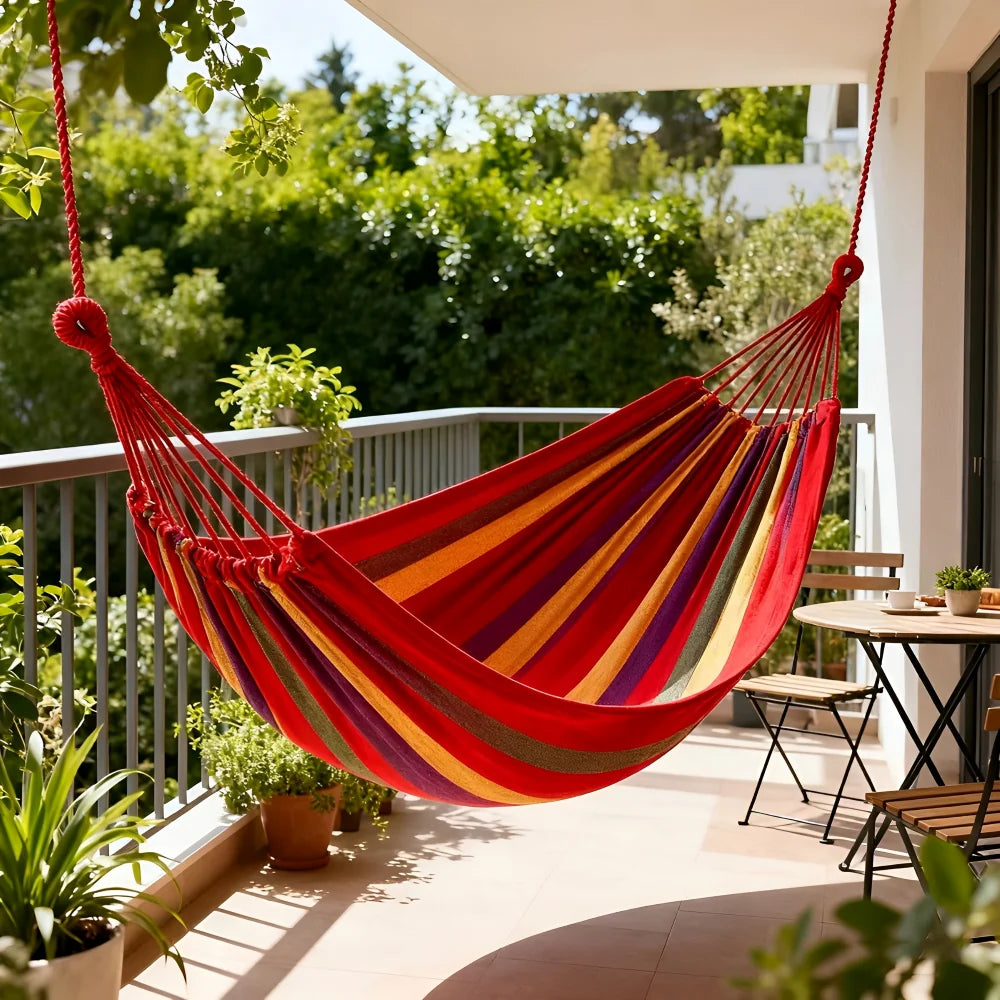 Outdoor Hammock Breathable Cotton Sturdy Ropes & Carrying Bag