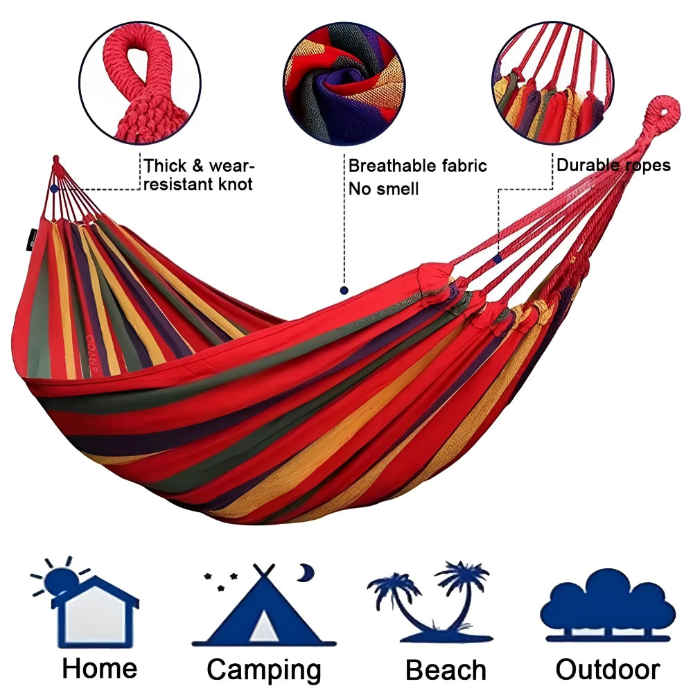 Outdoor Hammock Breathable Cotton Sturdy Ropes & Carrying Bag