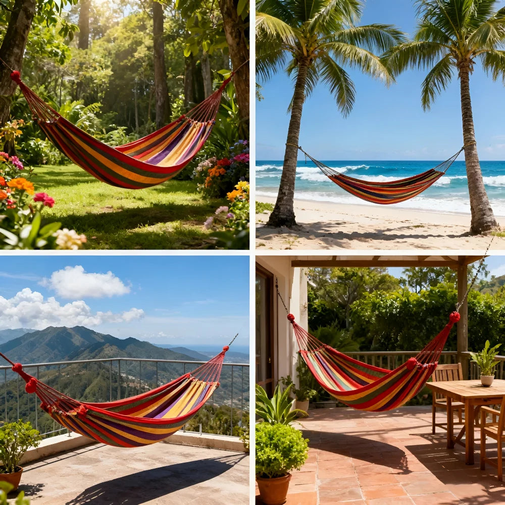 Outdoor Hammock Breathable Cotton Sturdy Ropes & Carrying Bag