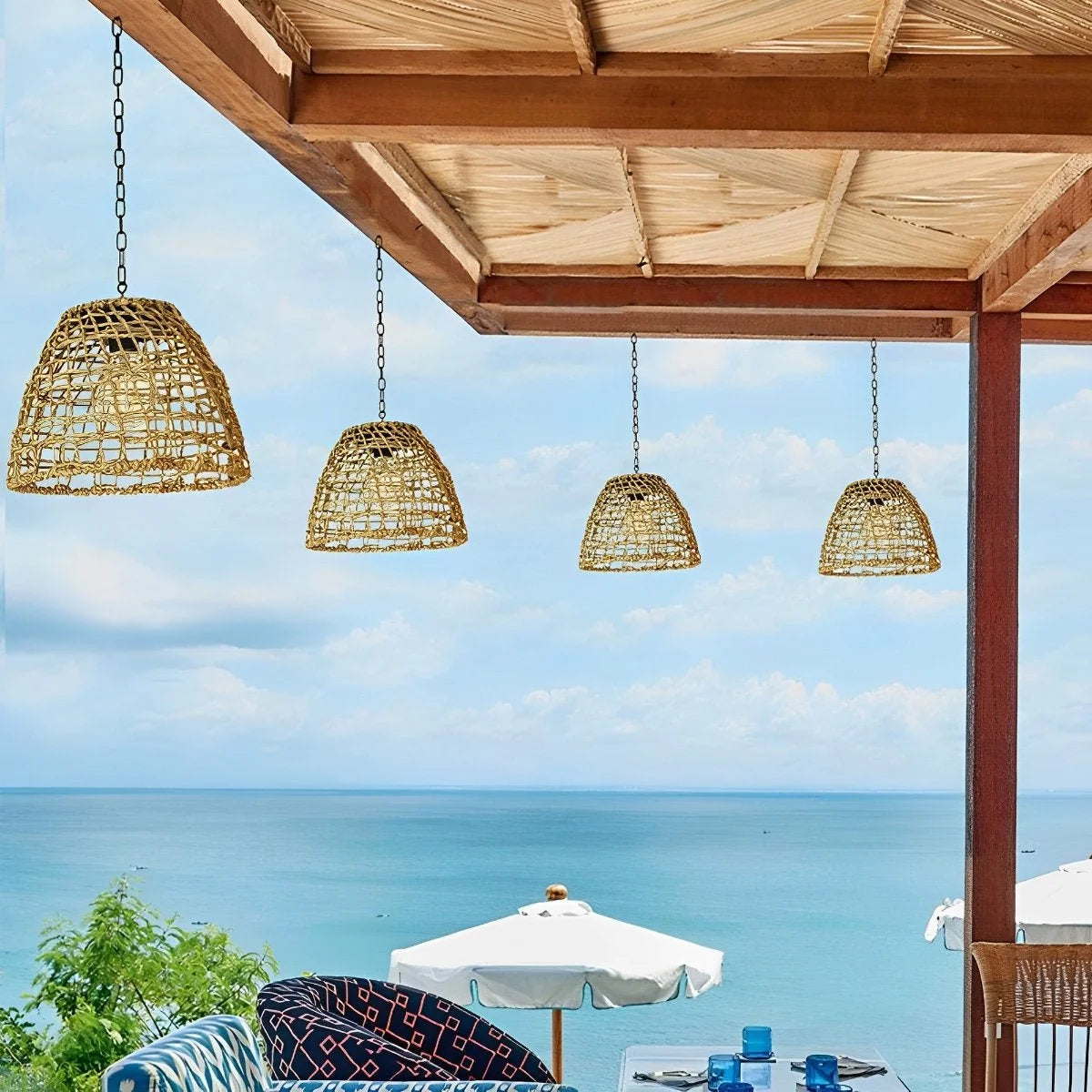 Outdoor Lantern Solar Woven Rattan Weatherproof