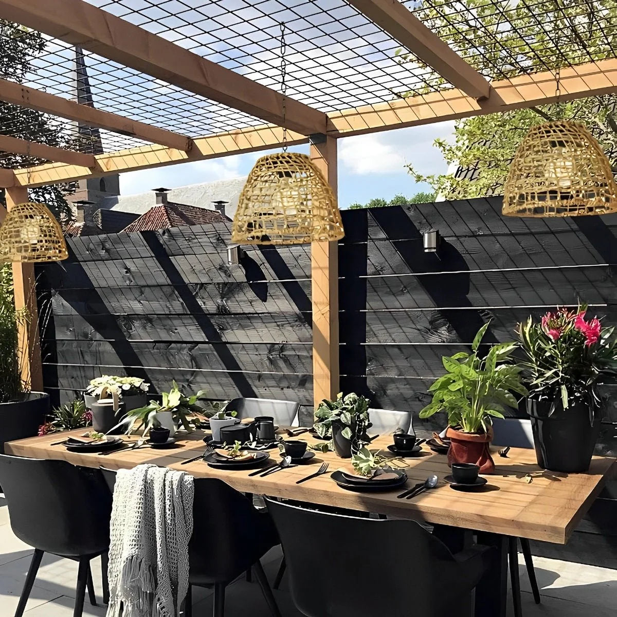 Outdoor Lantern Solar Woven Rattan Weatherproof