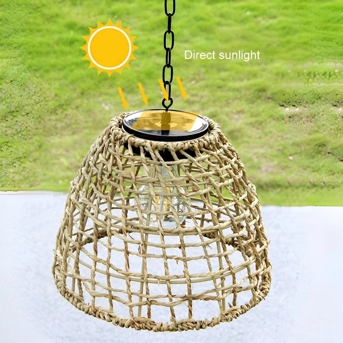 Outdoor Lantern Solar Woven Rattan Weatherproof