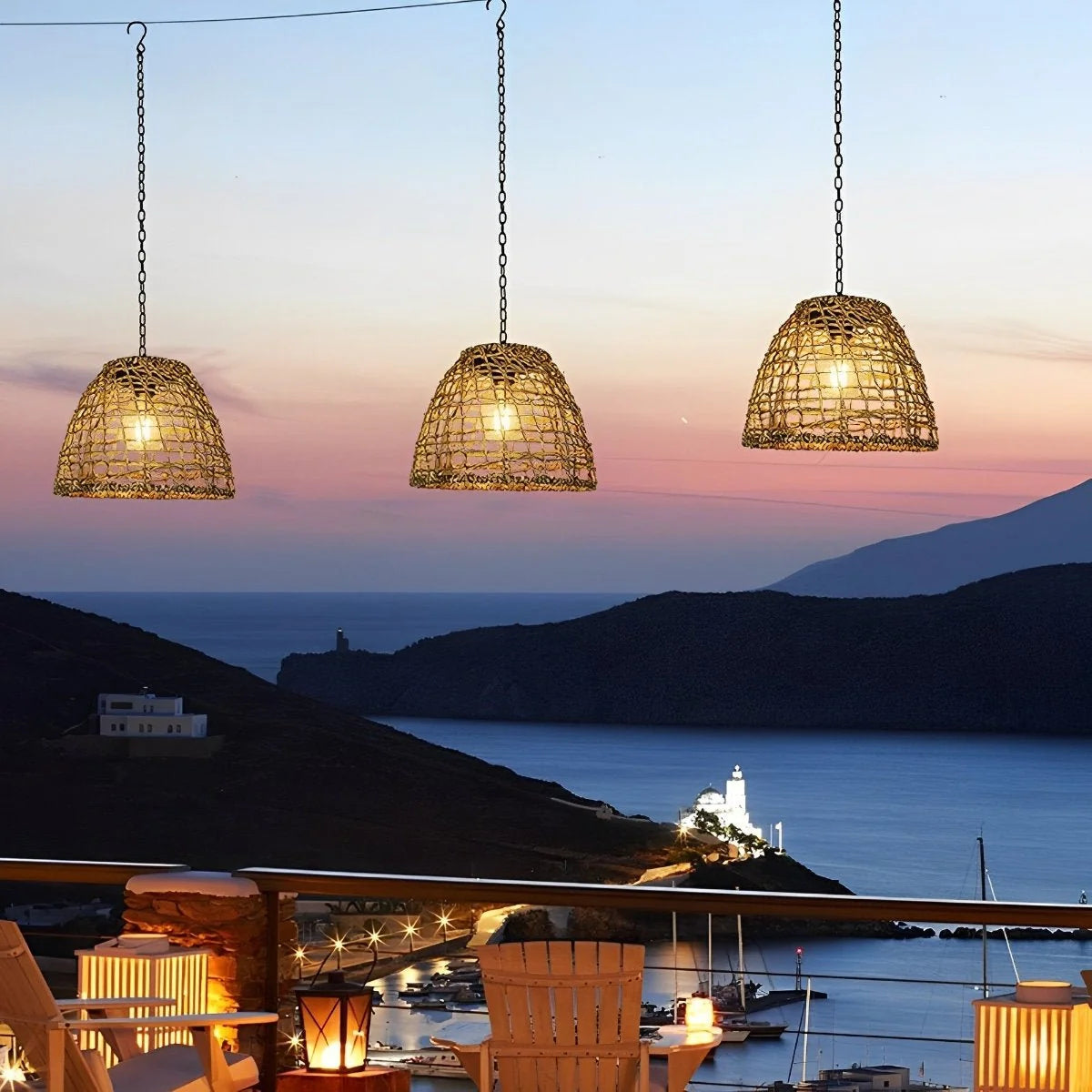 Outdoor Lantern Solar Woven Rattan Weatherproof