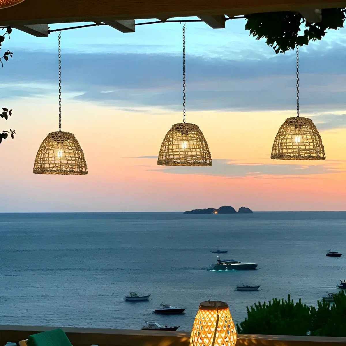 Outdoor Lantern Solar Woven Rattan Weatherproof