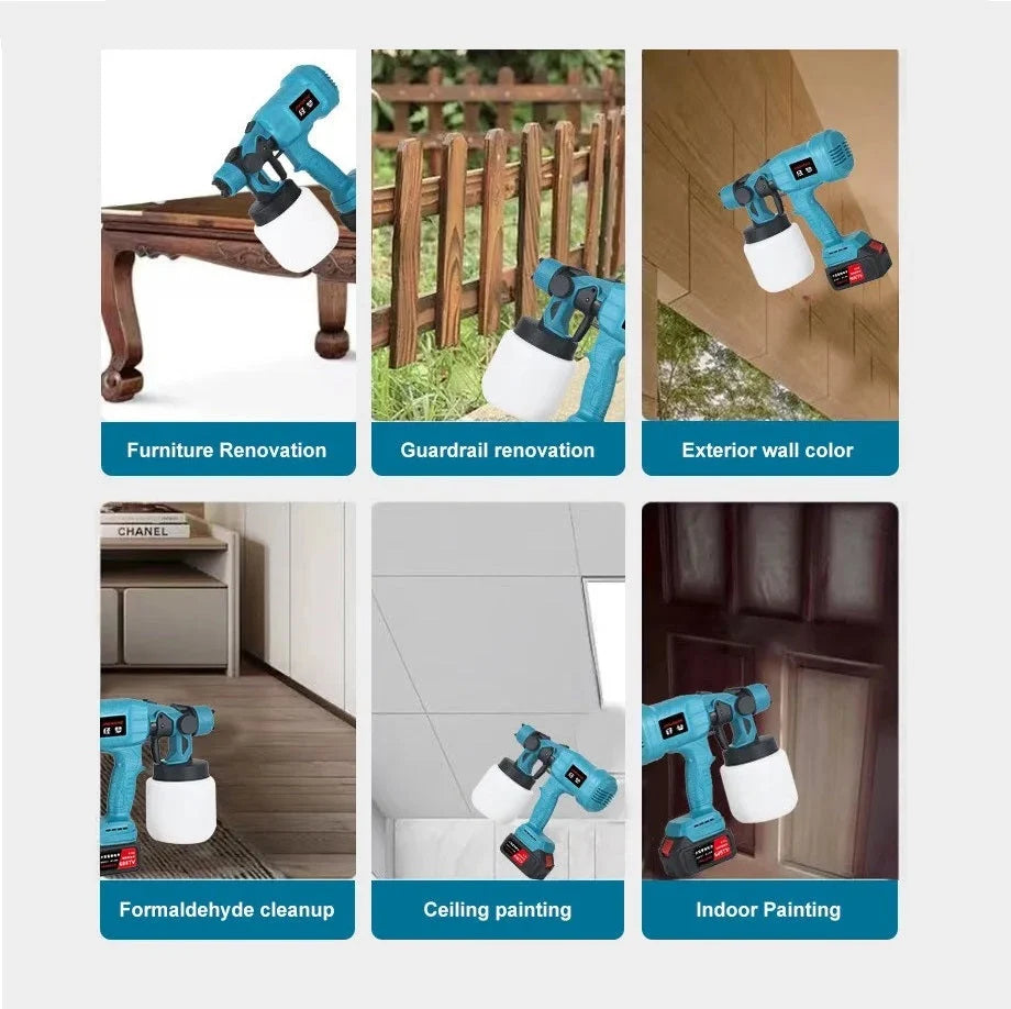 Paint Sprayer Cordless 5 Interchangeable Nozzles Adjustable Flow