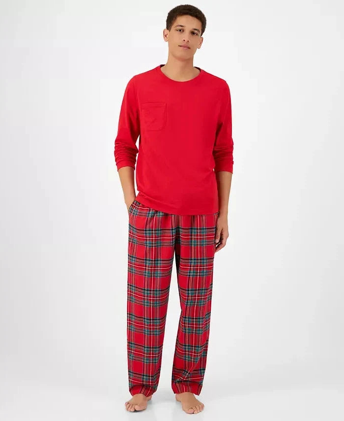 Pajama Set Cotton Flannel Drawstring Waist & Pockets